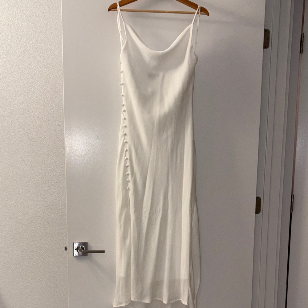 Lulu's Cream Midi Dress with Button Accents